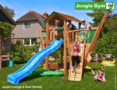 Детский городок Jungle Cottage + Boat Module Детский городок Jungle Cottage + Boat Module Если ваш ребенок всегда мечтал стать капитаном корабля и бороздить морские просторы, лучшим подарком для него будет набор: Детский городок Jungle Gym Cottage с модулем Boat.
Количество платформ - 1.
Длина горки - 3 метра.
Допустимое количество детей - 6.
Размеры с горкой (ДхШхВ): 615 х 159 х 257 см.
